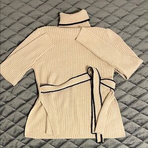 SHEIN Beige Turtleneck Sweater with Black Trim